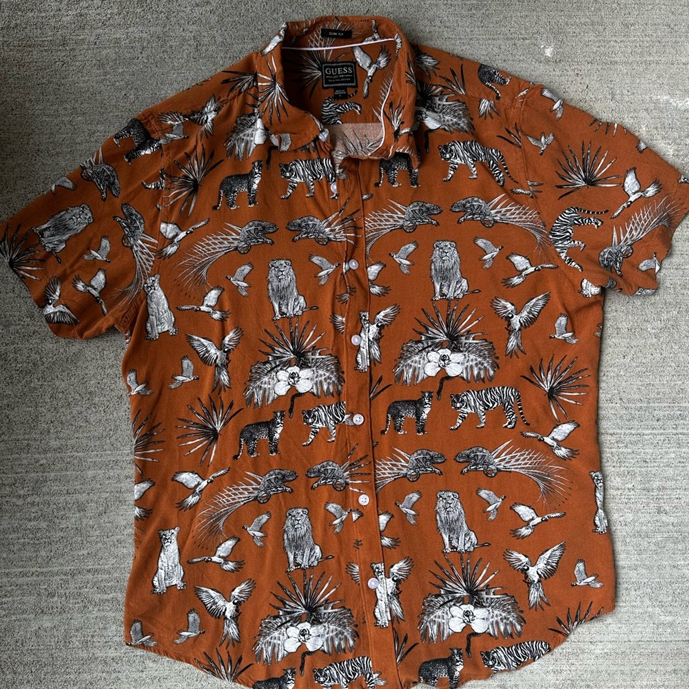 Men’s Orange Guess Animal Kingdom Shirt Size L